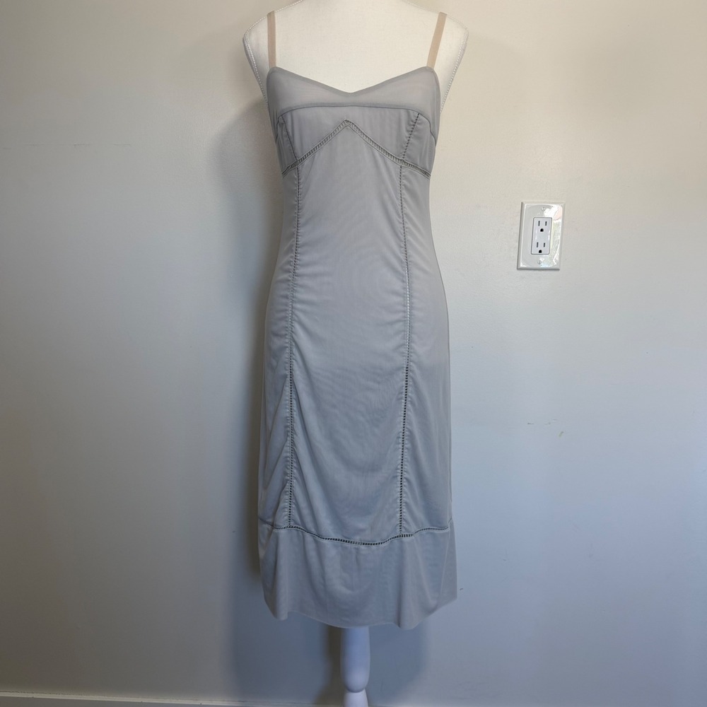 BCBGMAXAZRIA Runway Sheer Mesh Midi Dress Womens Medium Grey Lingerie Inspired